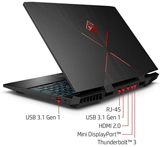 Input ports of the HP Omen 15 gaming laptop