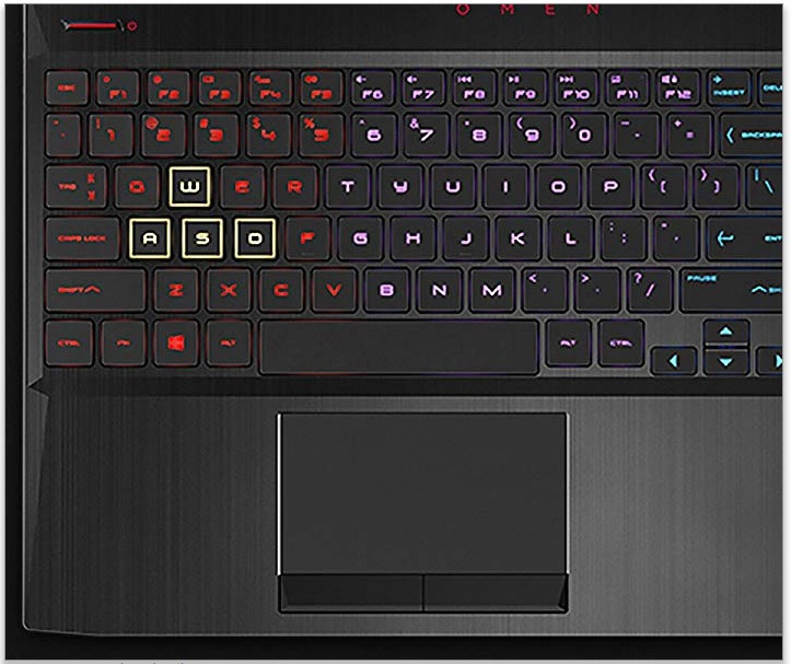 Keyboard and touch pad layout of the HP Omen 15 gaming laptop