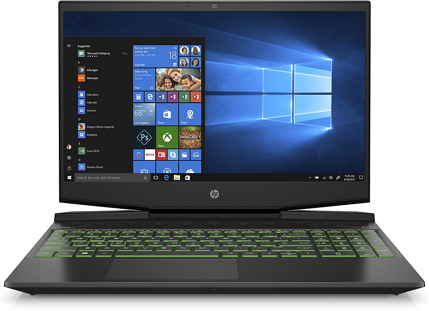 Front view of the HP Pavilion 15 gaming laptop. 