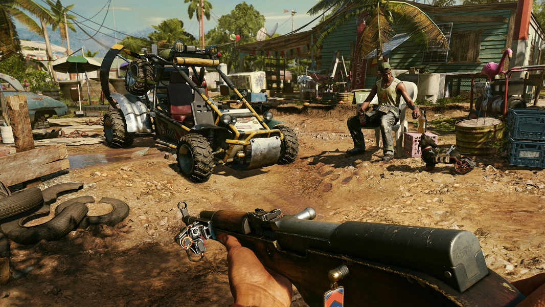 Screenshot of vehicle and NPC in Far Cry 6, top-selling video games